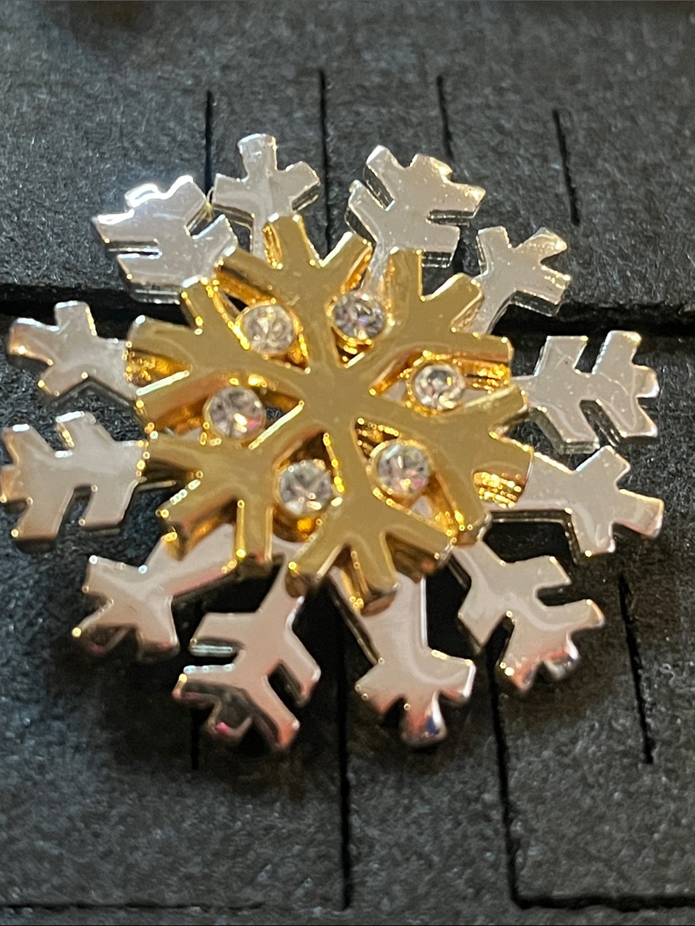 Vintage Gold & Silver Snowflake Crystal Brooch
